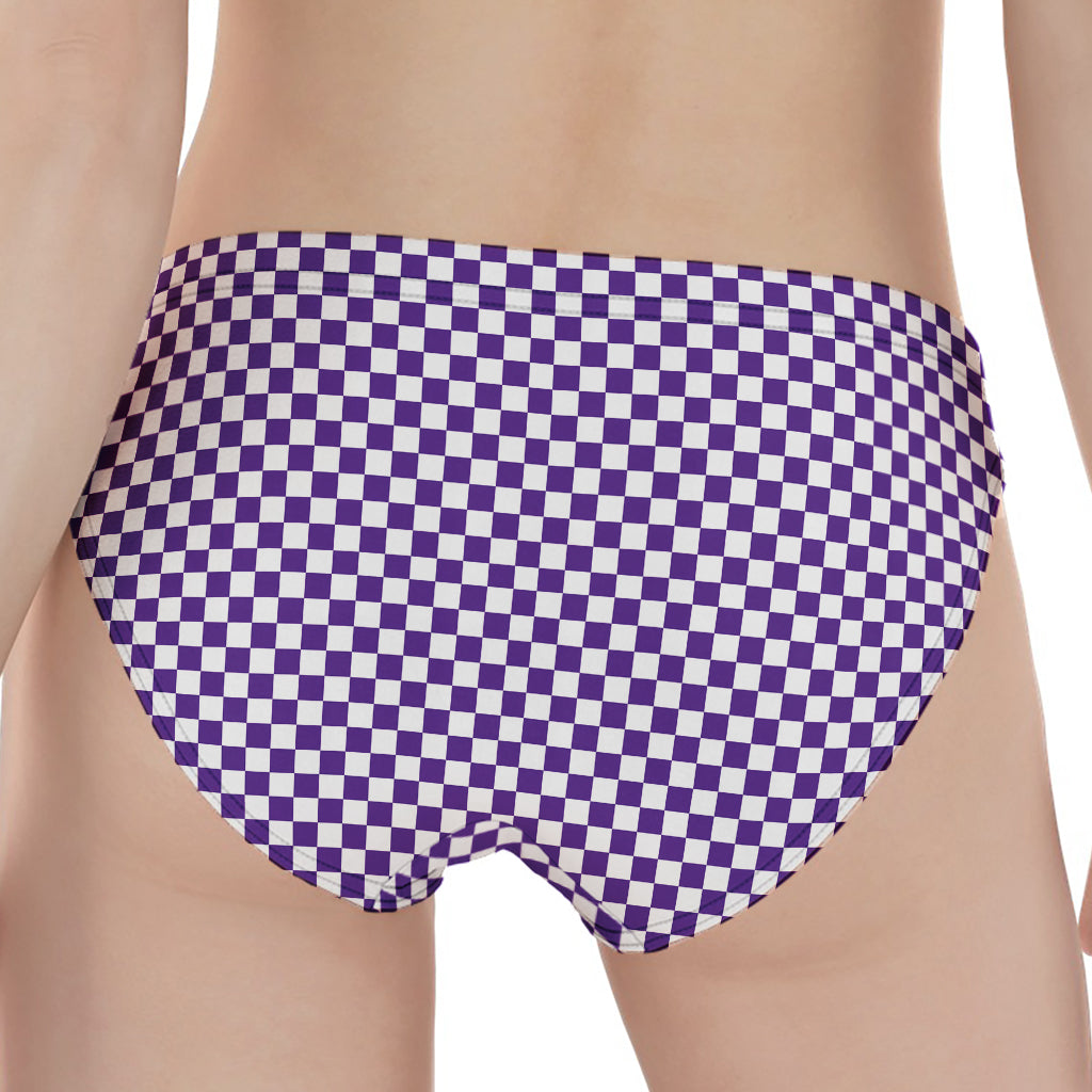 Purple And White Checkered Pattern Print Women's Panties