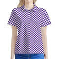 Purple And White Checkered Pattern Print Women's Polo Shirt