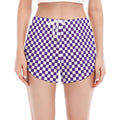 Purple And White Checkered Pattern Print Women's Split Running Shorts