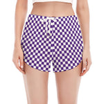 Purple And White Checkered Pattern Print Women's Split Running Shorts