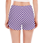 Purple And White Checkered Pattern Print Women's Split Running Shorts