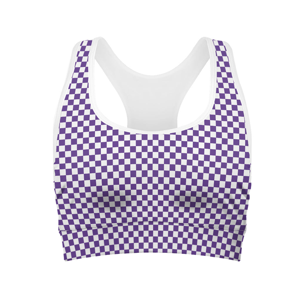 Purple And White Checkered Pattern Print Women's Sports Bra