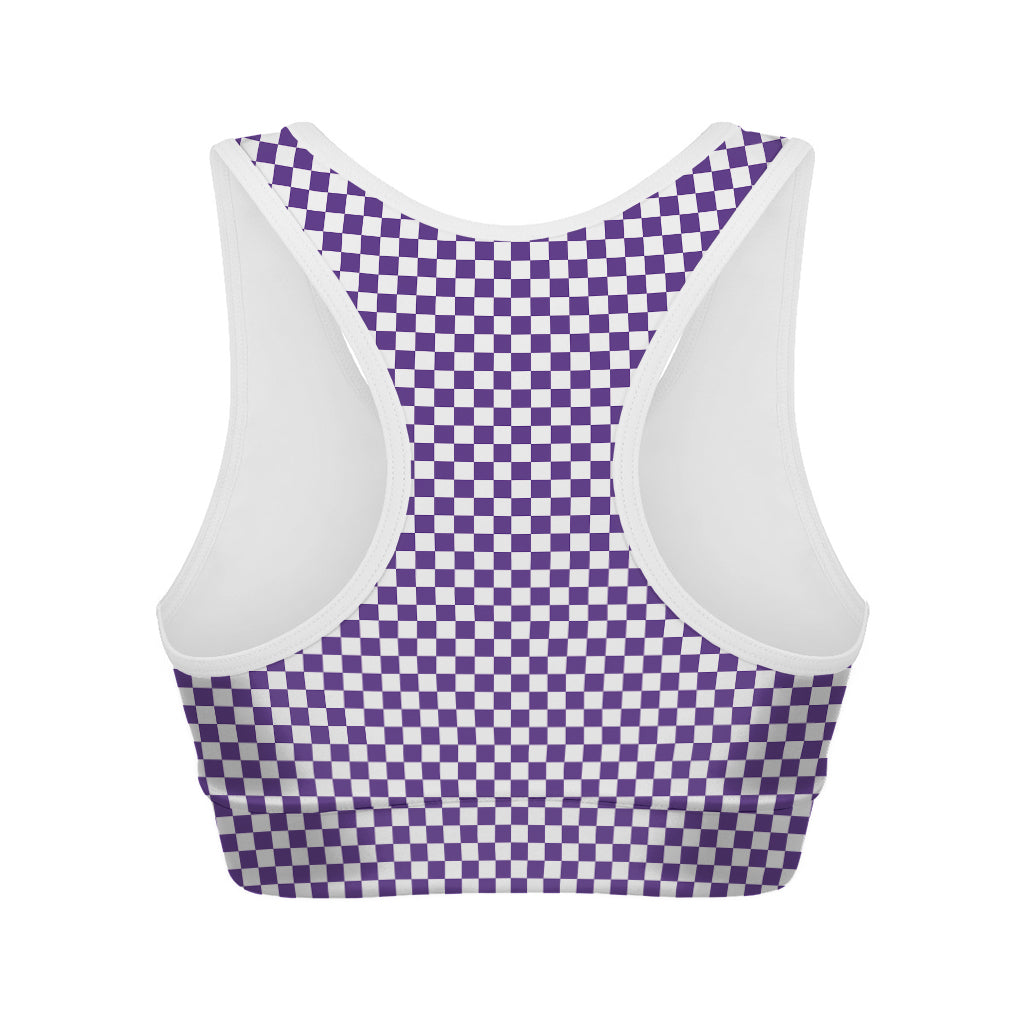 Purple And White Checkered Pattern Print Women's Sports Bra
