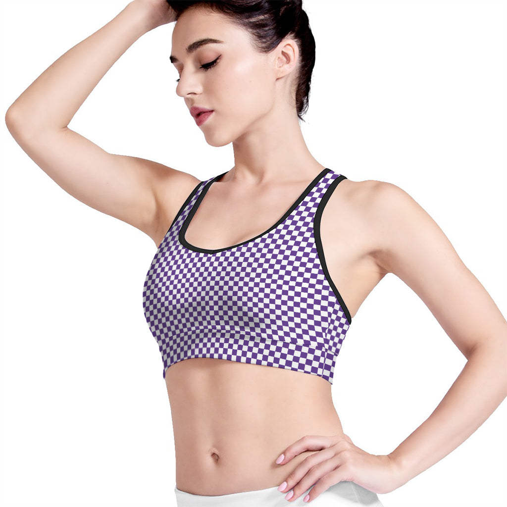 Purple And White Checkered Pattern Print Women's Sports Bra