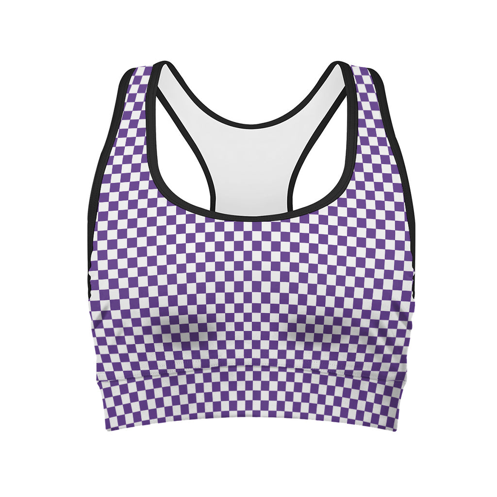 Purple And White Checkered Pattern Print Women's Sports Bra