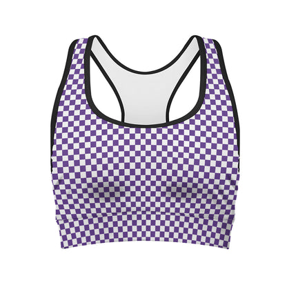 Purple And White Checkered Pattern Print Women's Sports Bra