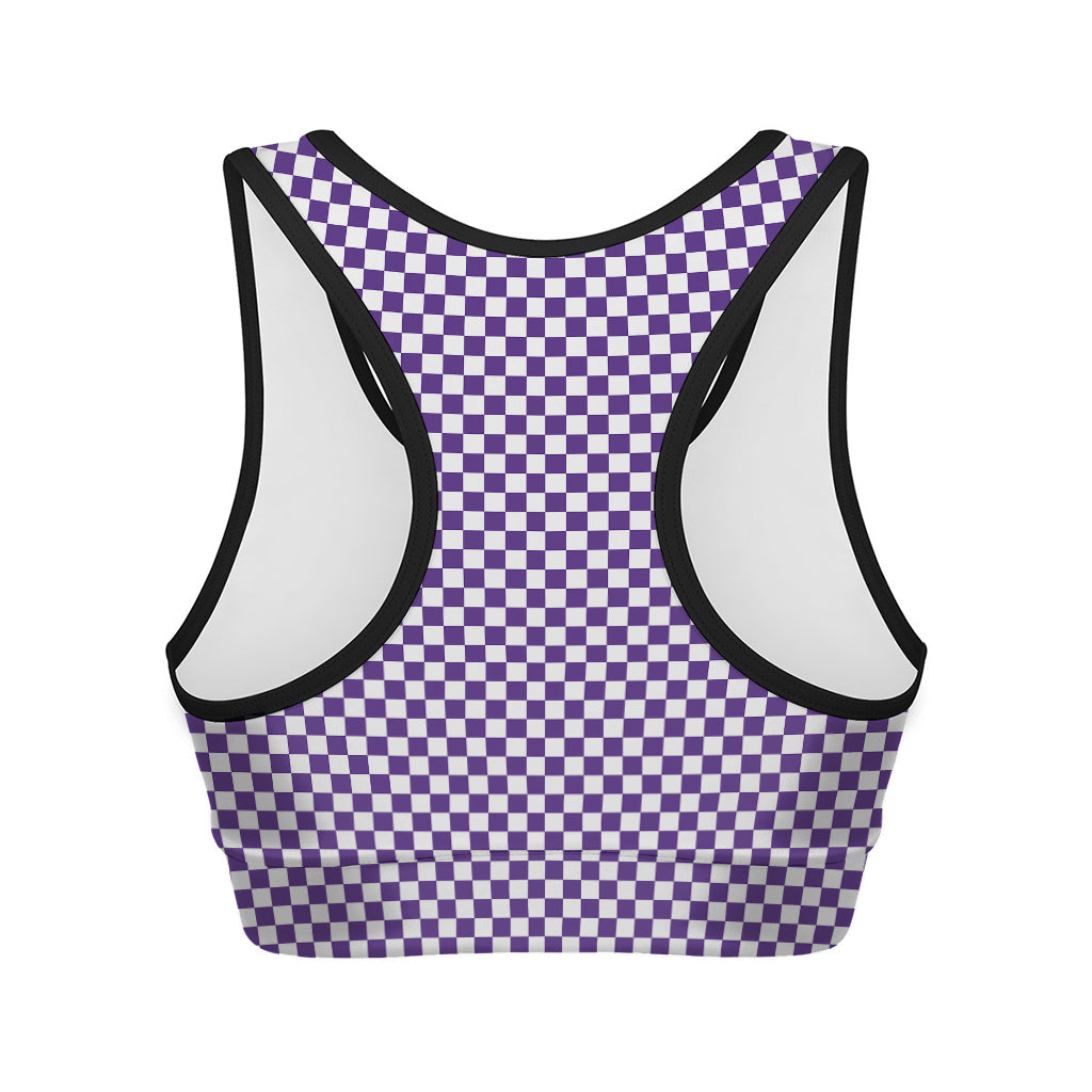 Purple And White Checkered Pattern Print Women's Sports Bra