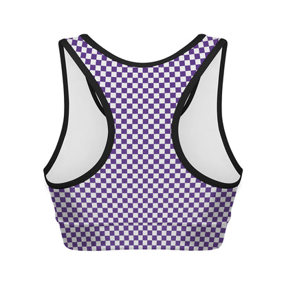 Purple And White Checkered Pattern Print Women's Sports Bra