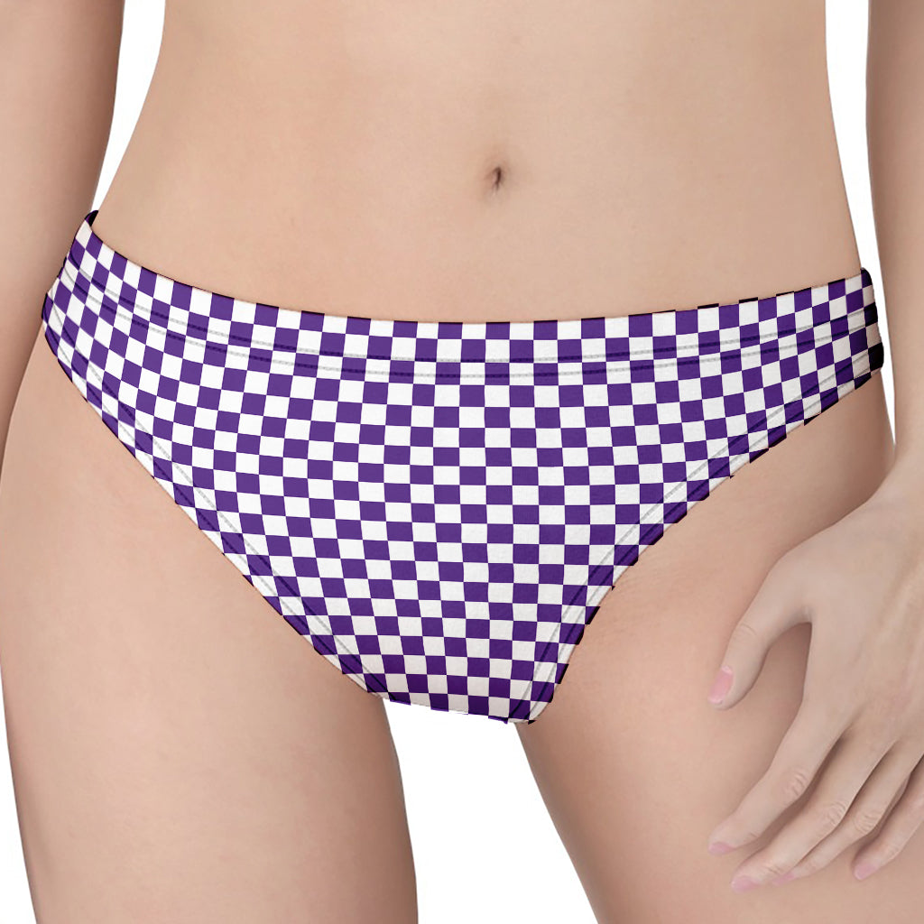 Purple And White Checkered Pattern Print Women's Thong