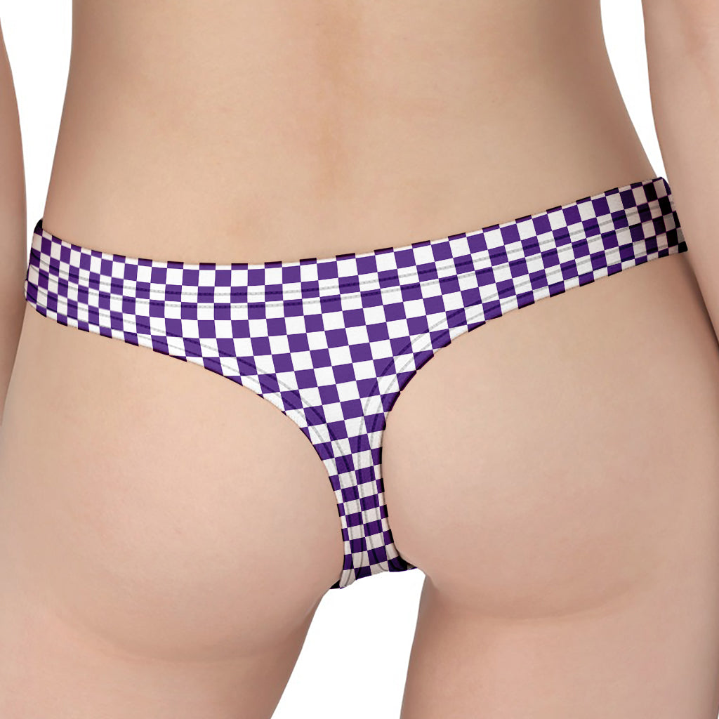 Purple And White Checkered Pattern Print Women's Thong