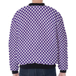 Purple And White Checkered Pattern Print Zip Sleeve Bomber Jacket