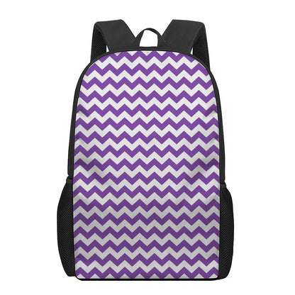 Purple And White Chevron Pattern Print 17 Inch Backpack