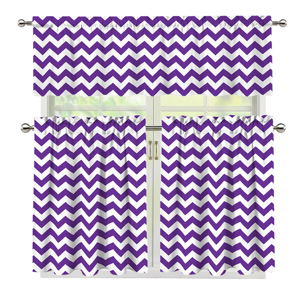 Purple And White Chevron Pattern Print 3 Piece Kitchen Curtains