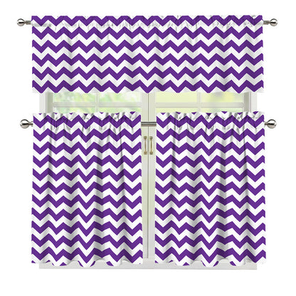 Purple And White Chevron Pattern Print 3 Piece Kitchen Curtains