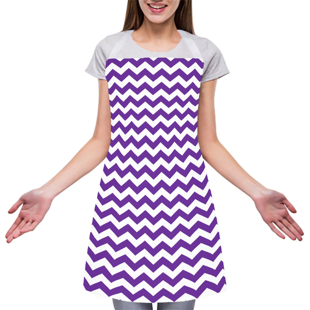 Purple And White Chevron Pattern Print Adjustable Apron