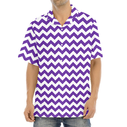 Purple And White Chevron Pattern Print Aloha Shirt
