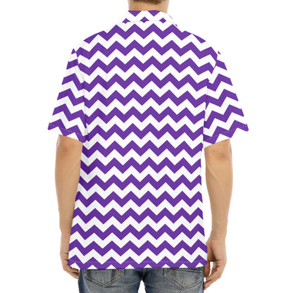 Purple And White Chevron Pattern Print Aloha Shirt