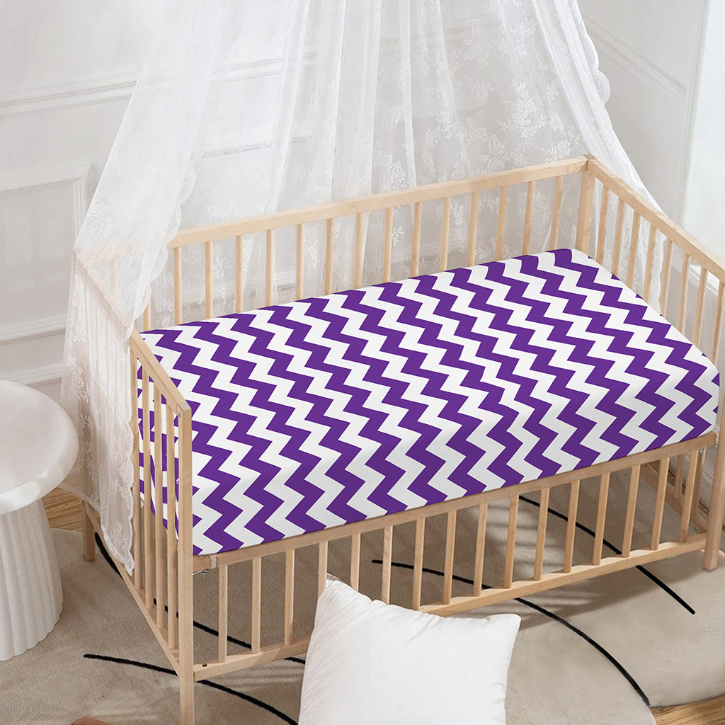 Purple And White Chevron Pattern Print Baby Crib Sheet