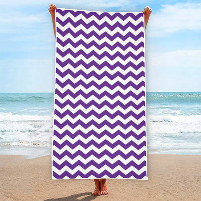 Purple And White Chevron Pattern Print Beach Towel