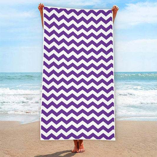 Purple And White Chevron Pattern Print Beach Towel