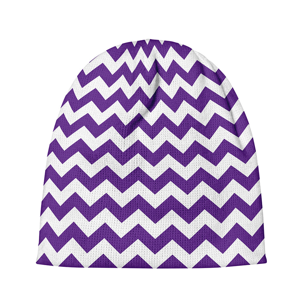 Purple And White Chevron Pattern Print Beanie