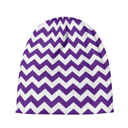 Purple And White Chevron Pattern Print Beanie