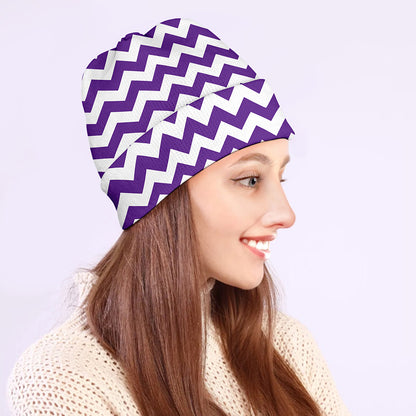 Purple And White Chevron Pattern Print Beanie