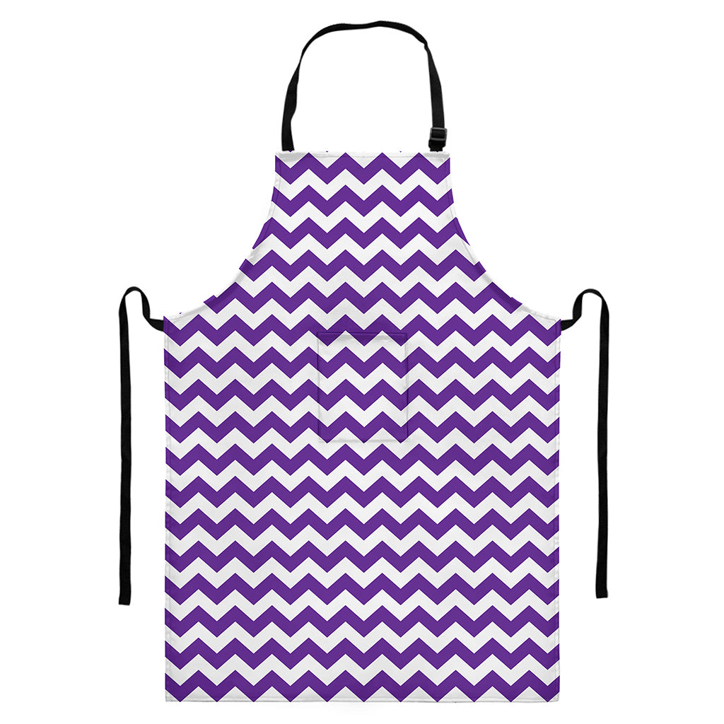 Purple And White Chevron Pattern Print Bib Apron With Pocket