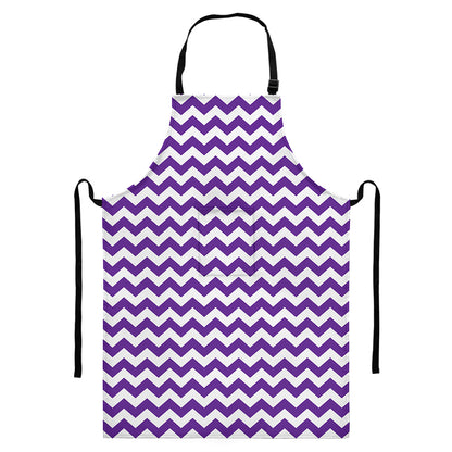 Purple And White Chevron Pattern Print Bib Apron With Pocket