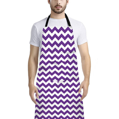 Purple And White Chevron Pattern Print Bib Apron With Pocket