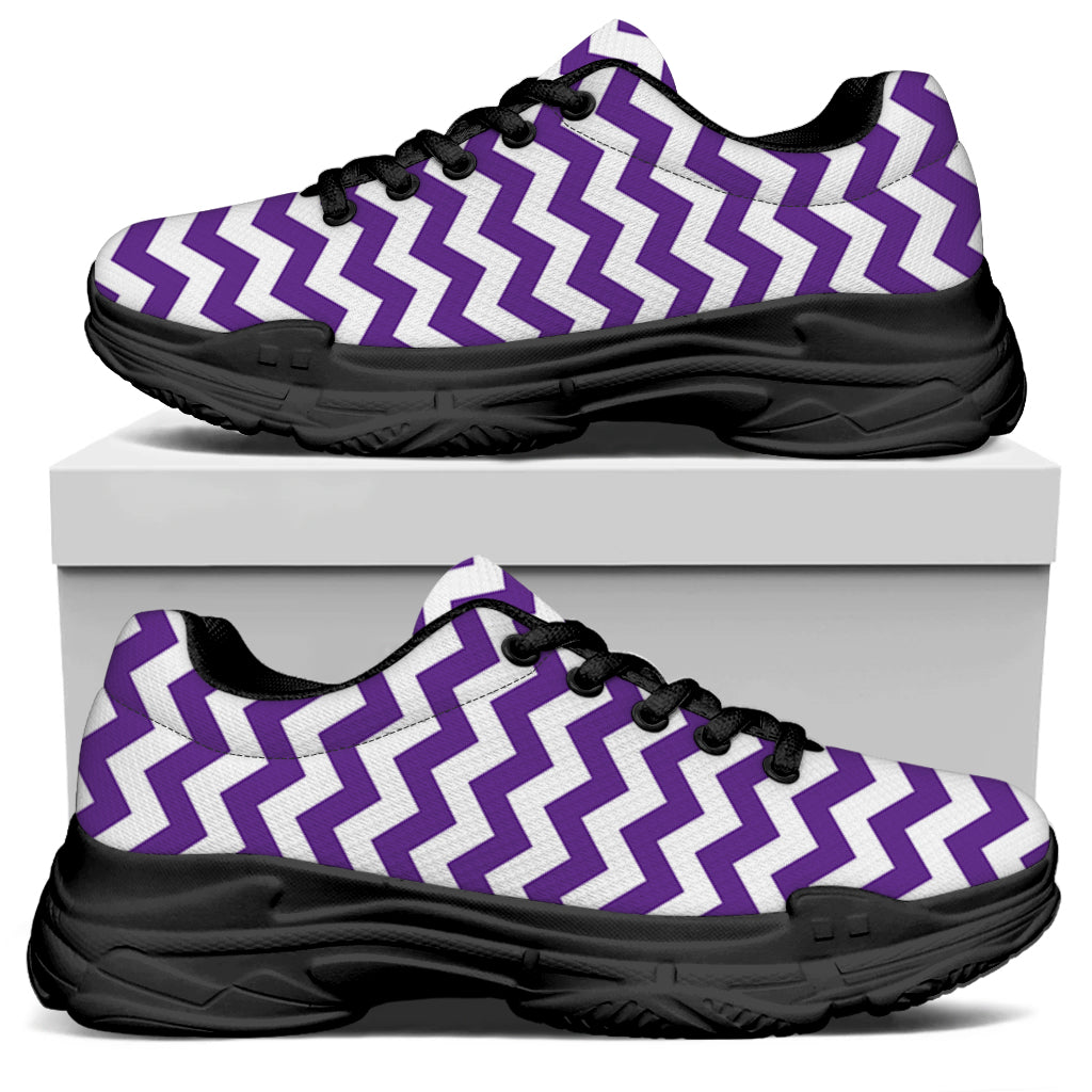Purple And White Chevron Pattern Print Black Chunky Shoes