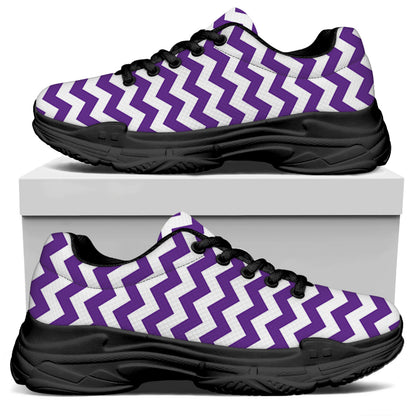 Purple And White Chevron Pattern Print Black Chunky Shoes