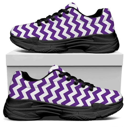 Purple And White Chevron Pattern Print Black Chunky Shoes