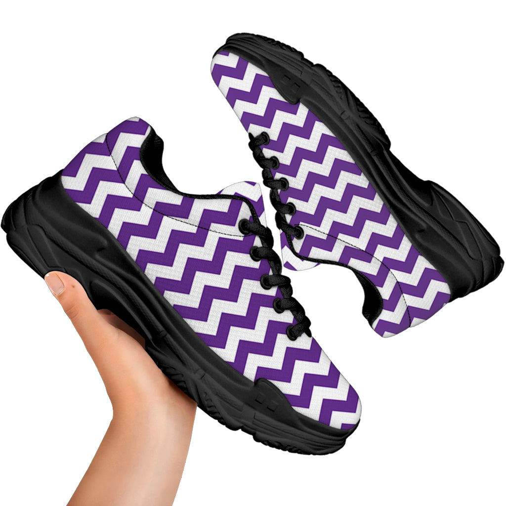 Purple And White Chevron Pattern Print Black Chunky Shoes