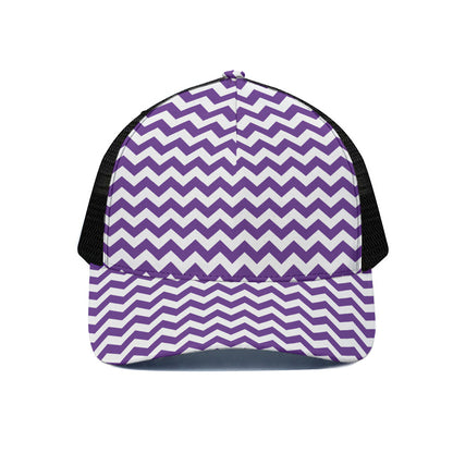 Purple And White Chevron Pattern Print Black Mesh Trucker Cap