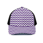 Purple And White Chevron Pattern Print Black Mesh Trucker Cap