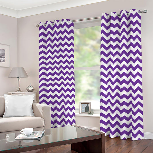 Purple And White Chevron Pattern Print Blackout Grommet Curtains