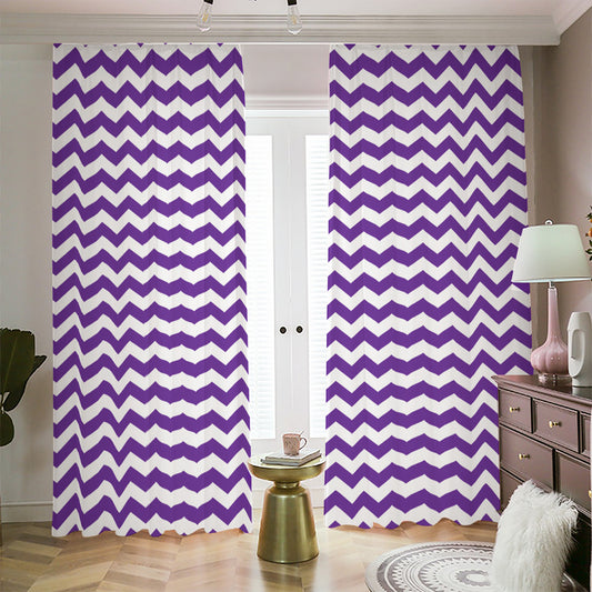 Purple And White Chevron Pattern Print Blackout Pencil Pleat Curtains
