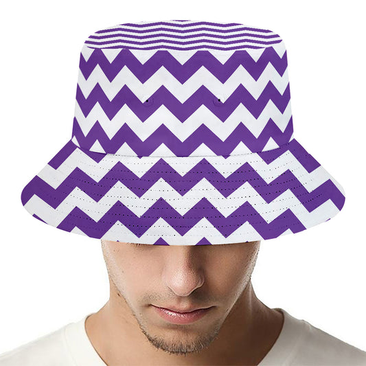 Purple And White Chevron Pattern Print Bucket Hat