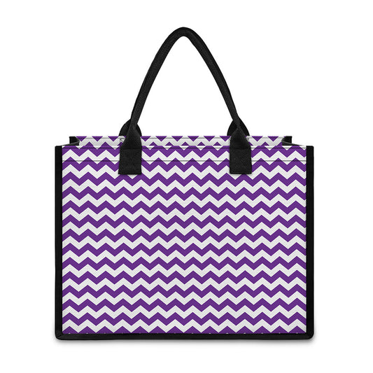 Purple And White Chevron Pattern Print Canvas Tote Bag