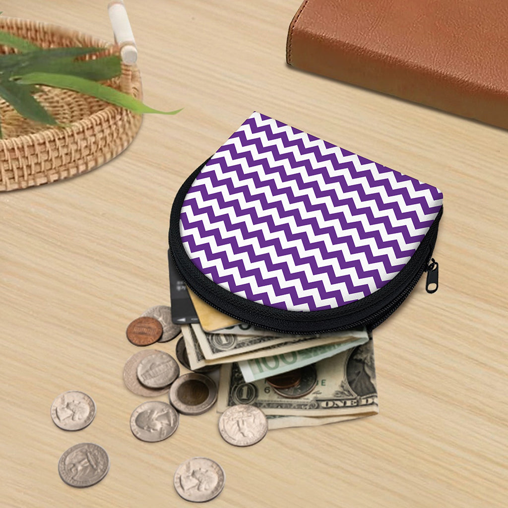 Purple And White Chevron Pattern Print Coin Purse