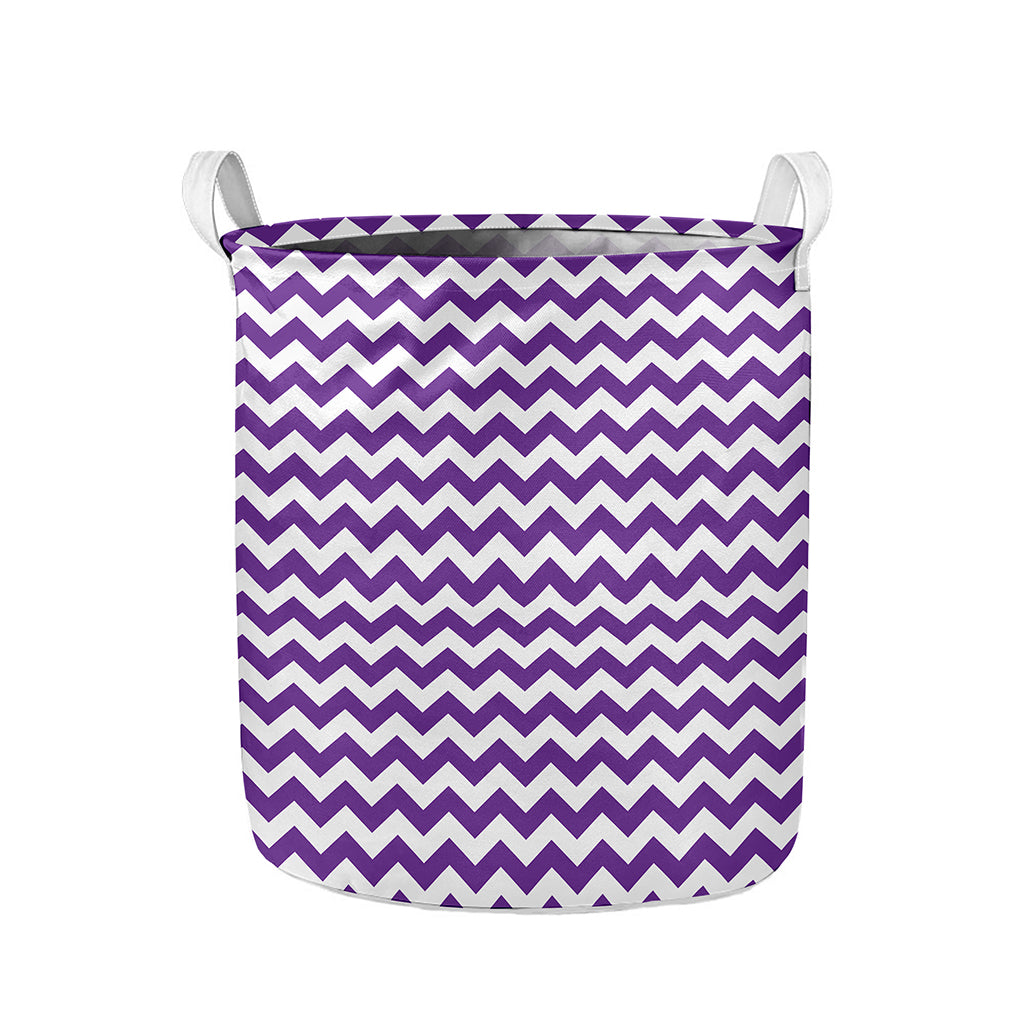 Purple And White Chevron Pattern Print Collapsible Laundry Basket