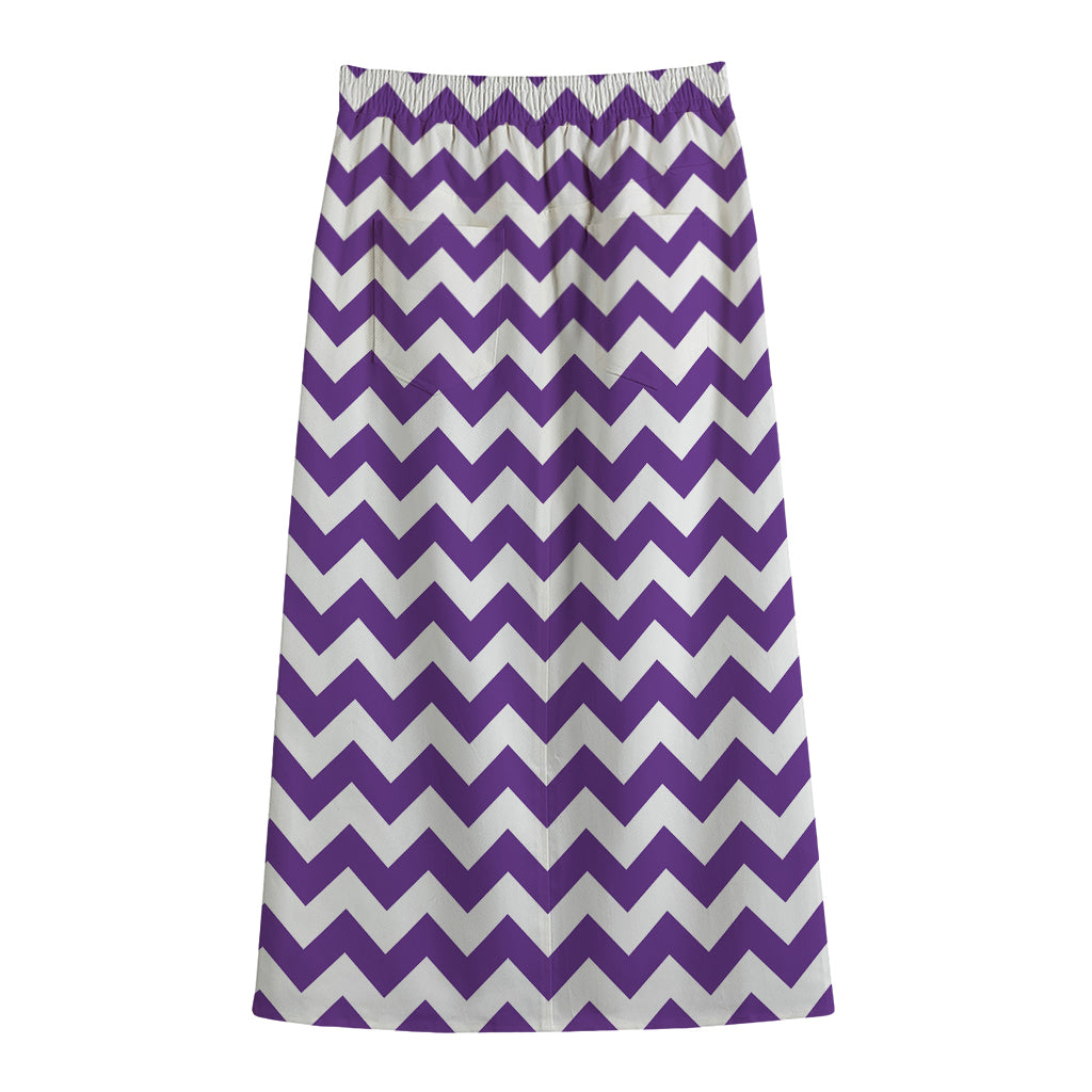 Purple And White Chevron Pattern Print Cotton Front Slit Maxi Skirt