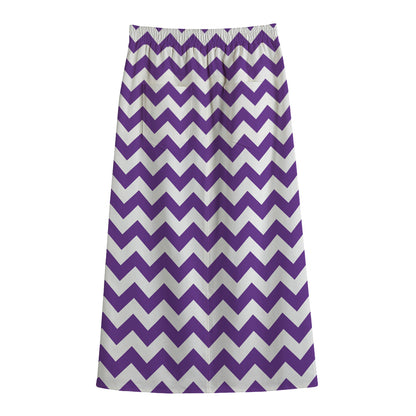 Purple And White Chevron Pattern Print Cotton Front Slit Maxi Skirt