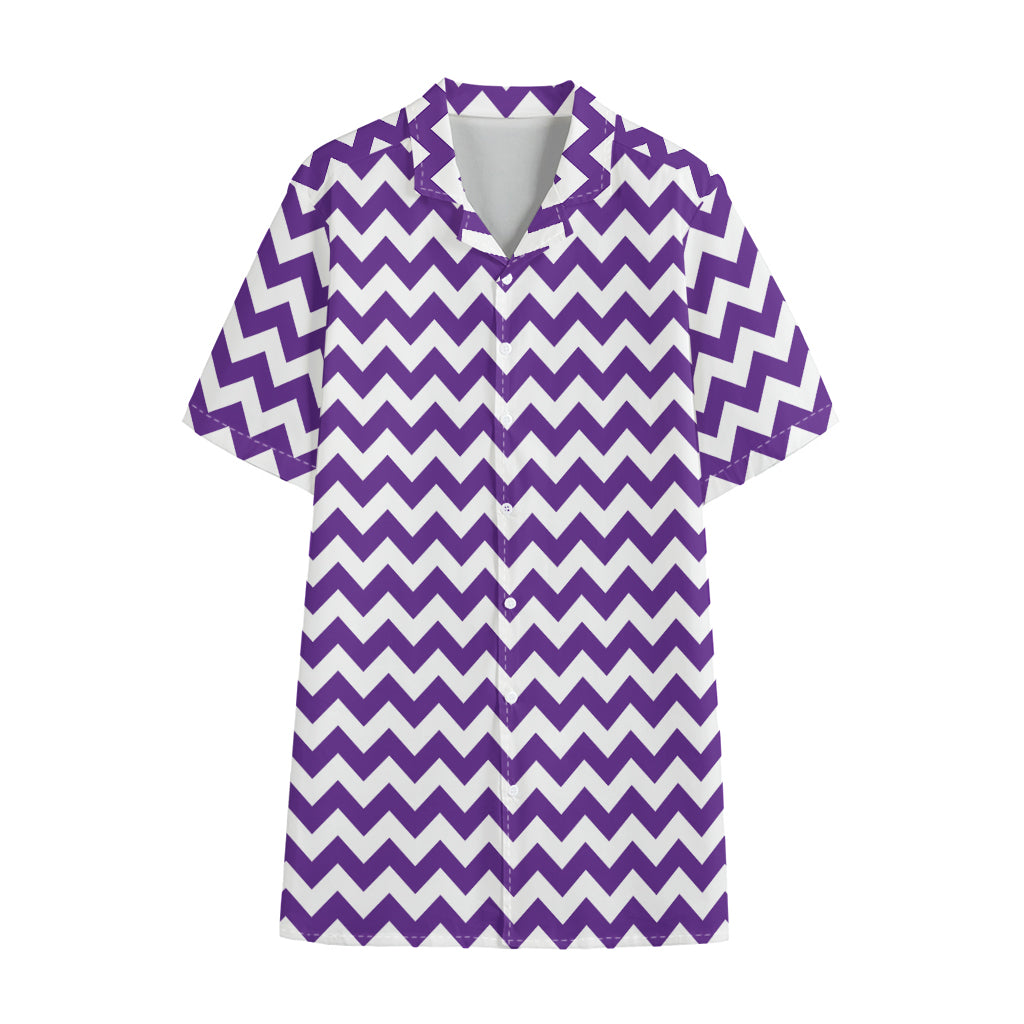 Purple And White Chevron Pattern Print Cotton Hawaiian Shirt