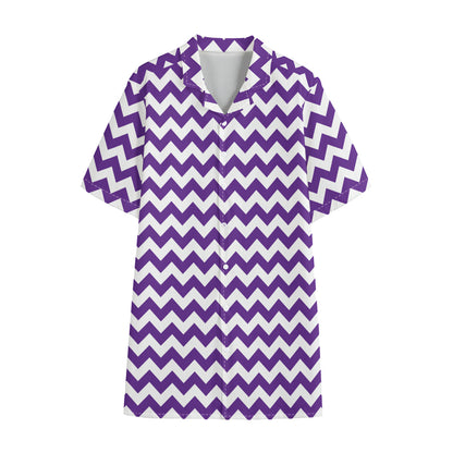 Purple And White Chevron Pattern Print Cotton Hawaiian Shirt