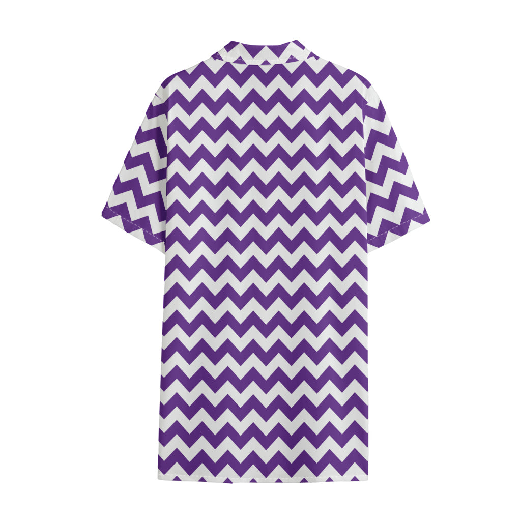 Purple And White Chevron Pattern Print Cotton Hawaiian Shirt