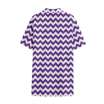 Purple And White Chevron Pattern Print Cotton Hawaiian Shirt