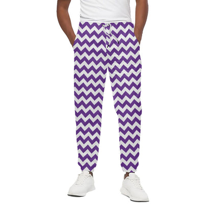 Purple And White Chevron Pattern Print Cotton Pants