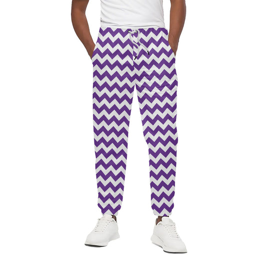 Purple And White Chevron Pattern Print Cotton Pants